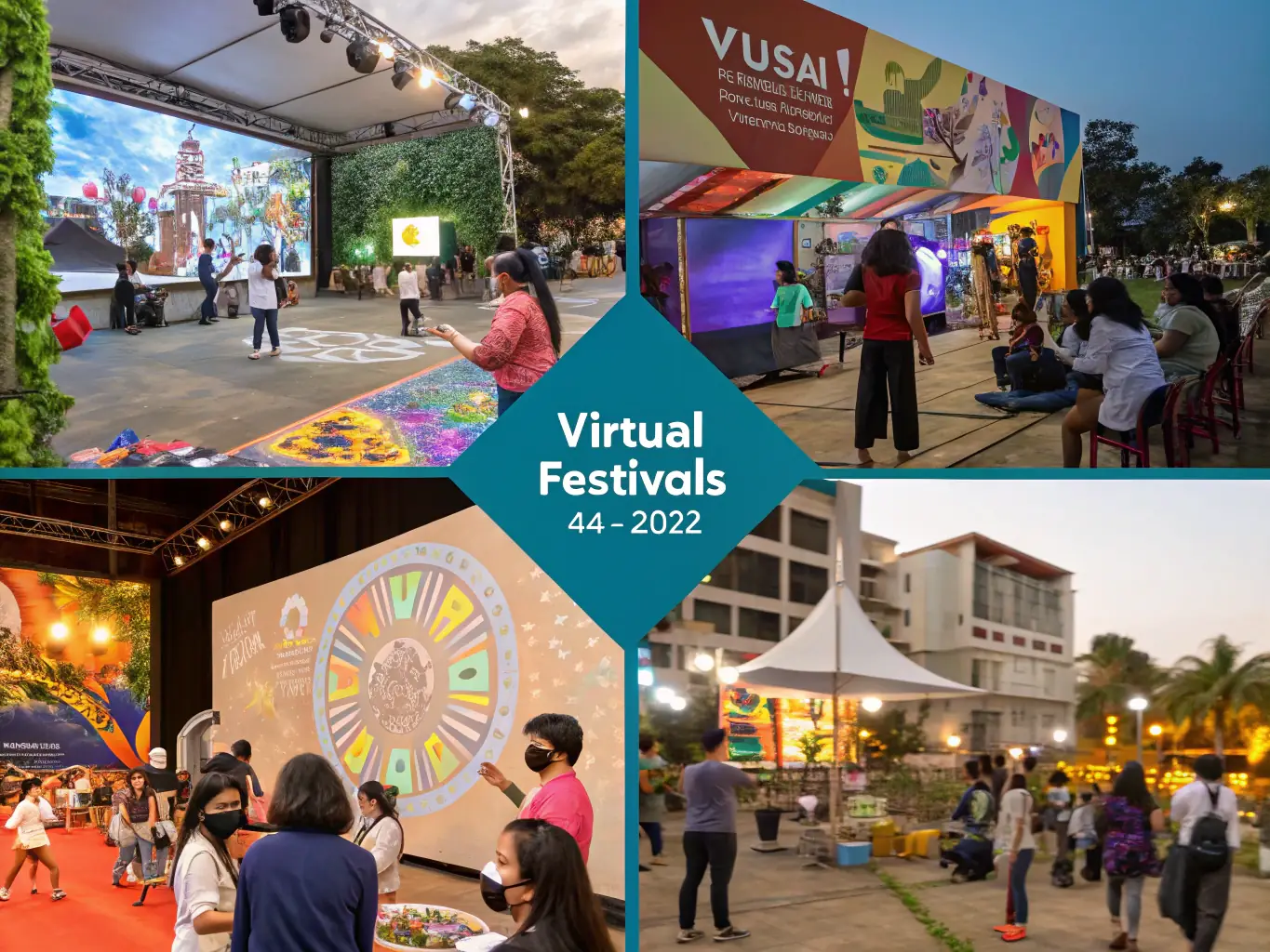 A collage of images showcasing various VAGUERY RECORDS events, including workshops, live performances, and community gatherings. The images highlight the diversity and vibrancy of the organization's activities.